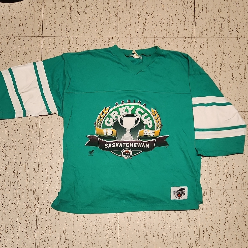 CFL Saskatchewan Grey Cup 1995 Full Graphic Oversized T-Shirt Vintage 90's